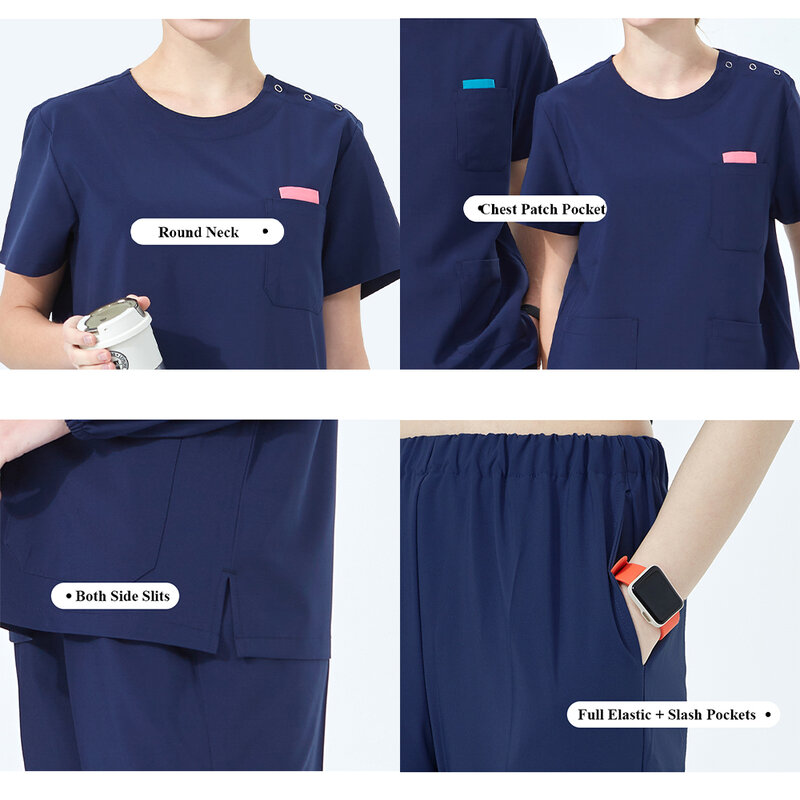 Conjunto de ropa médica deportiva de secado rápido, Top y pantalón elásticos y cómodos, uniforme de médico y enfermera, S02-01