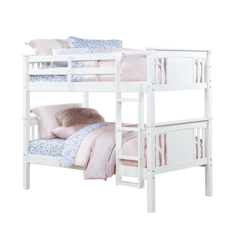 Dorel Living Dylan Kids Bunk Beds, Guard Rail and Ladder, Wood, Twin Over Twin, White