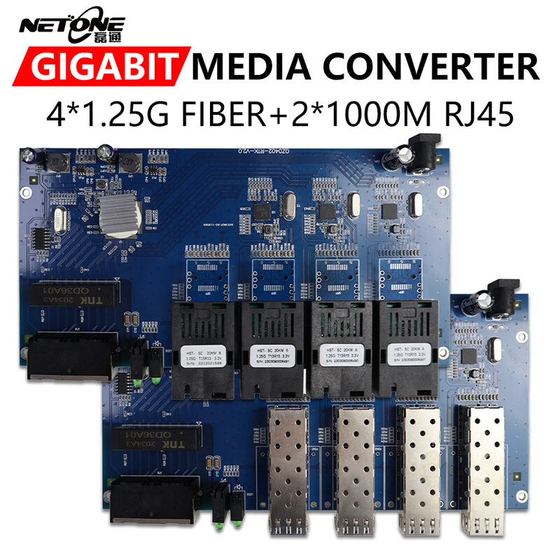 NETONE GIGABIT-Convertisseur de fibre optique 4 SC vers Ethernet, commutateur à déchets, 20km