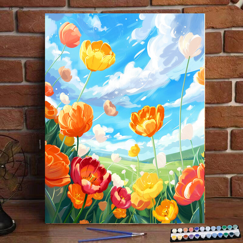 Рисование по номерам ручная роспись цветущие тюльпаны Цифровая живопись ручная работа подарок для взрослых и детей настенное украшение цифровое искусство