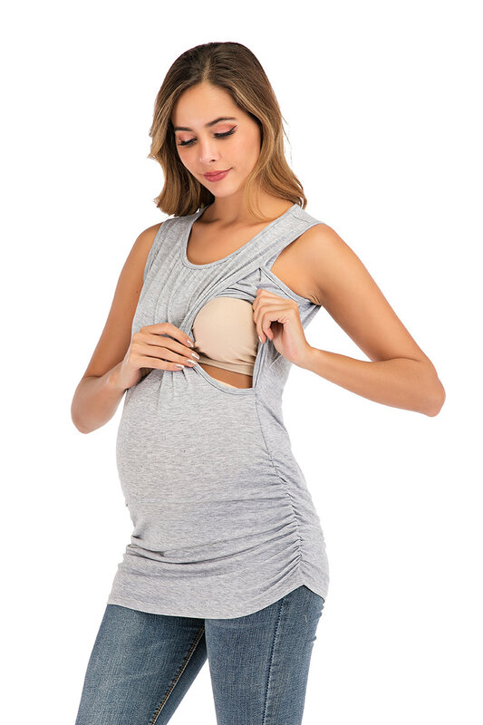 Maternity Sleeveless Breastfeeding Tees Tank Tops Summer Pregnant Women Nursing T-Shirt Pregnancy Clothing Plus Size Solid Color