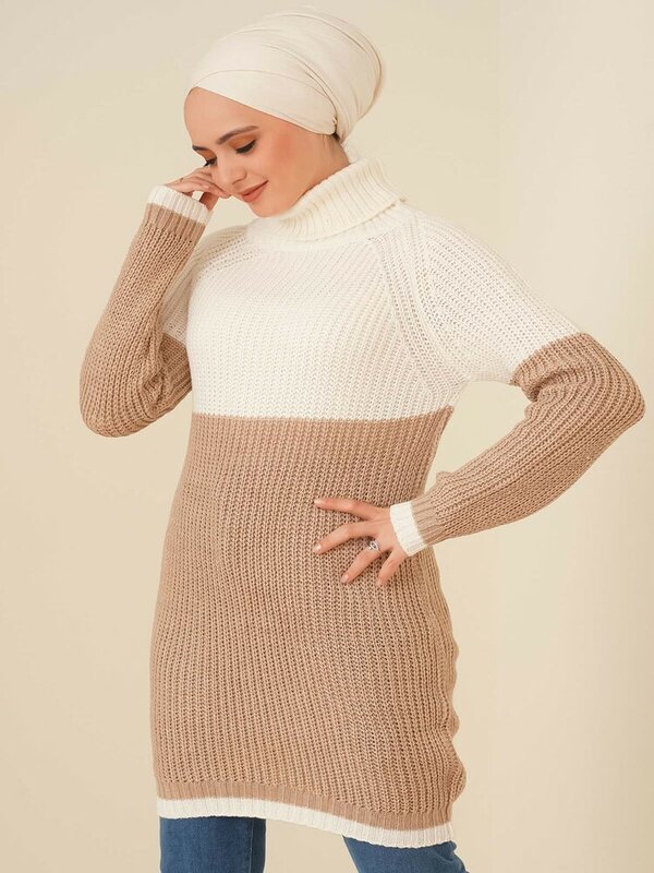 Baju Muslim 2023 2 warna, baju rajut tunik pemujaan untuk wanita, baju agama, atasan sweter leher model baru