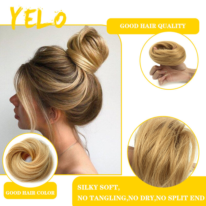 Balayage Shades Human Hair Bun Extensions Astic Hair Scrunchies Hairpieces Synthetic Chignon Donut Updo Hair Pieces For Women