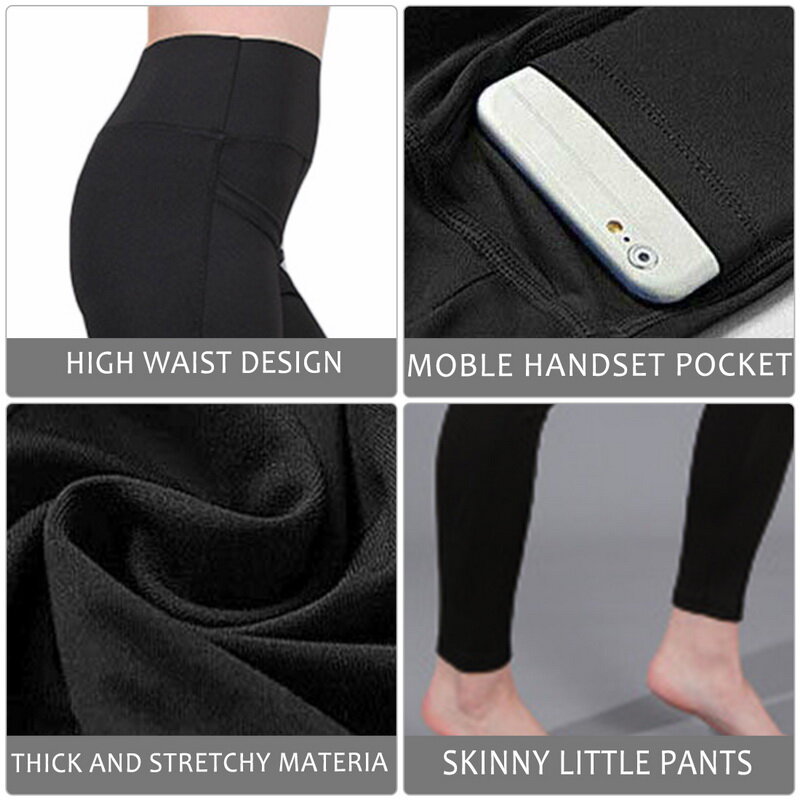 Alta cintura elástica Yoga Leggings para mulheres, controle de barriga, Ruched Booty Pants com bolso, calças justas de compressão sem costura