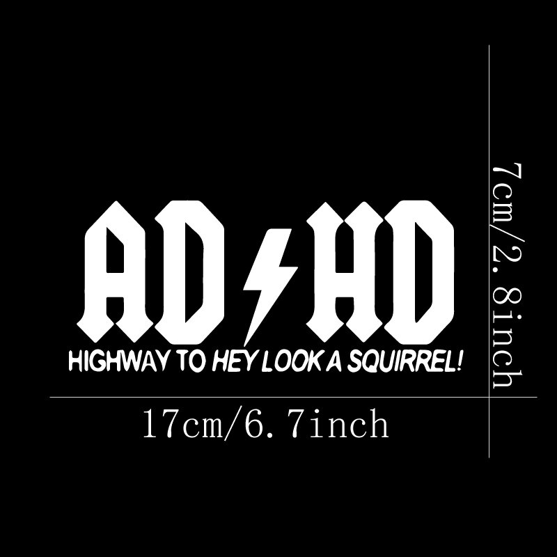 ADHD Highway To Hey Look A Squirrel Car Stickers, Vinyl Decals - For Cars, Trucks, Walls, Laptops, Windows, Motorcycles