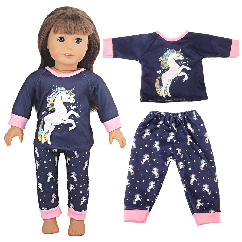 Słodki kociak Animal Shark T-shirt + spodenki zestaw ubrań piżama pasuje do amerykańskiej 18 Cal dziewczynka lalka i 43cm noworodki, OG zabawka lalka