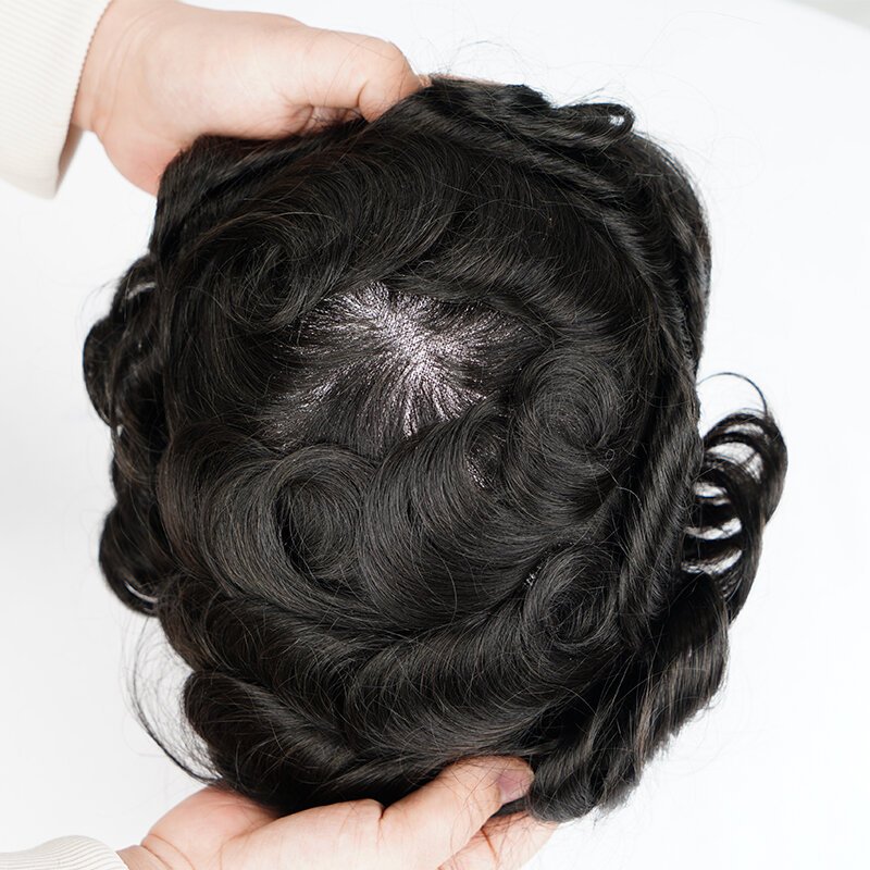 Perruque en cheveux humains en peau PU fine pour hommes, postiche en V, système de remplacement, pièce de cheveux, 0.08mm