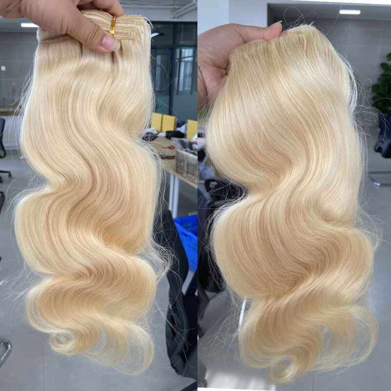 14 to 24 60# Bleach Blonde Wavy Human Hair Clip in Extensions Body Wave Remy Hair Clip Ins Natural Human Hair Clip On 110-200G
