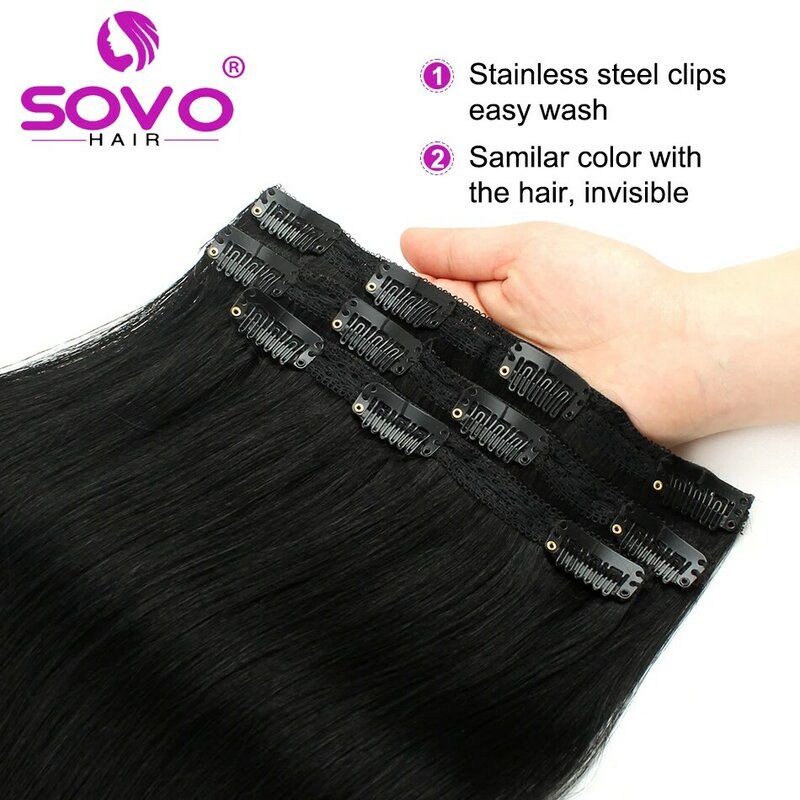 SOVO  3Pcs Clip in Hair Extensions 100% Human Hair Ombre Color 50-60G Human Hair Clip in Extensions for Women 12-20 Inch