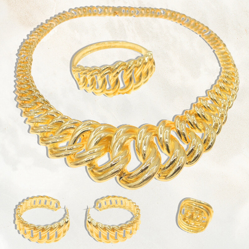 Fashion kalung Wanita Perhiasan Set indah Italia liontin berlapis emas anting pesta pernikahan anting cincin alkohol grosir gratis pengiriman