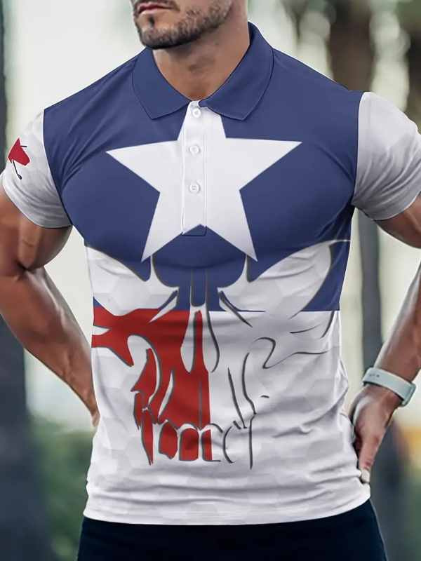 플러스 사이즈 남성용 3D 프린트 골프 셔츠, 캐주얼 통기성, 편안한 여름 탑, 미국 국기 디자인