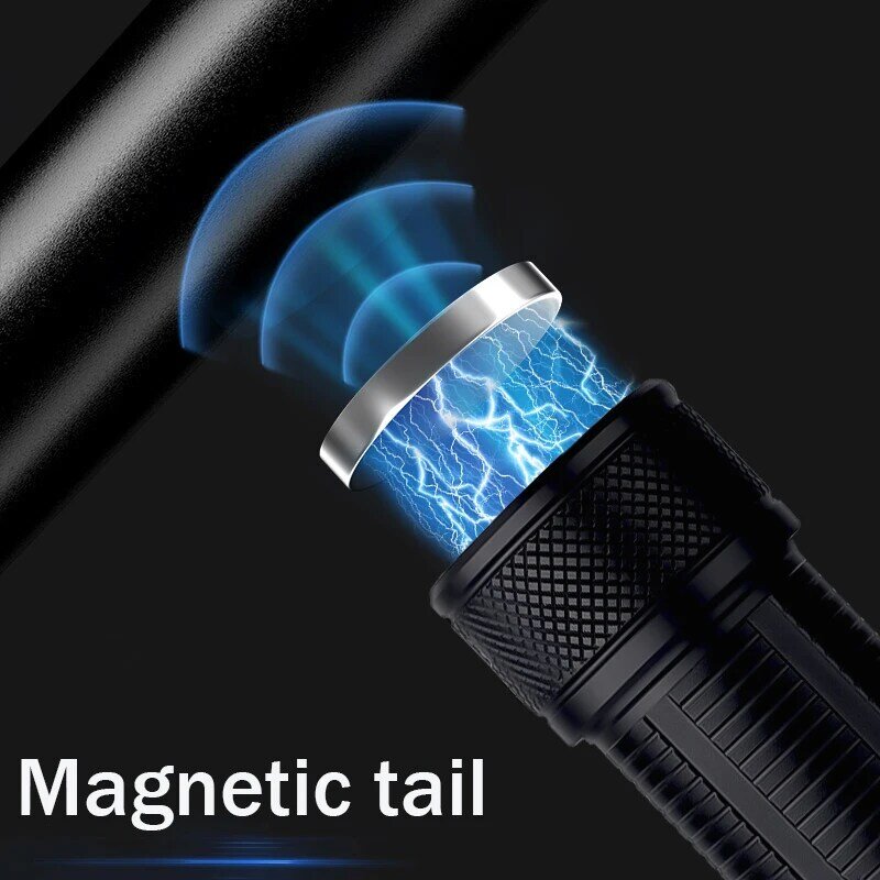 Najmocniejsza latarka LED z długim strzałem latarka taktyczna oświetlenie zewnętrzne USB, wodoodporna regulacja wiązki światła kempingowa
