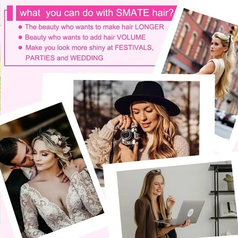 Rozmazana prosta nakładka do włosów dla kobiet prawdziwe ludzkie włosy Blond włosy wykonane maszynką do włosów z 3 klipsami dla kobiet mody