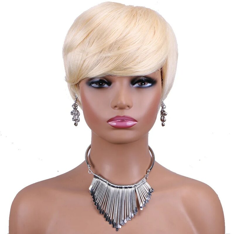 613 # krótkie fryzura Pixie ludzkie włosy peruki proste Bob peruki z grzywką pełne ludzkie włosy dla kobiet brazylijskie peruki z włosów typu Remy