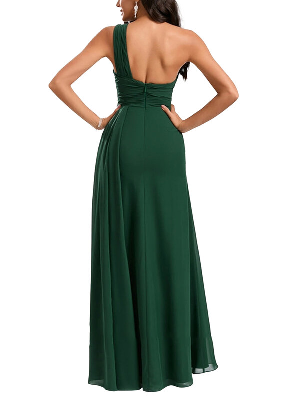Aoruisen One Shoulder Floor-Length Chiffon Bridesmaid Dress With Ruffle Backless 2024 Prom Evening Dress Wedding Party Gowns