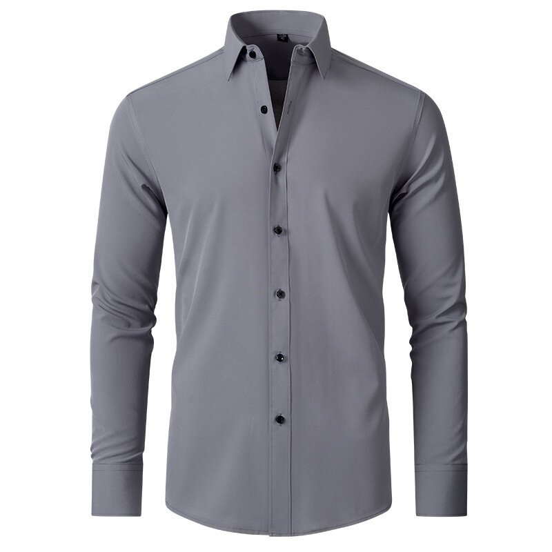 Camisa masculina elástica de quatro lados, sem engomar, sem rugas, camisa simples de negócios, estilo fino, LH051