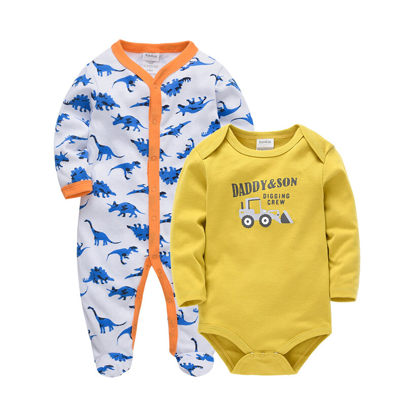 Kavkas Baby Romper Set 2 PCS Cotton Clothes Babies Jumpsuit Clothing Long Sleeve Cartoon Printing Outfit For Newborn 0-12 Month