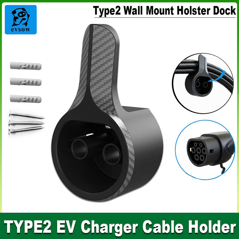 Evsow-suporte do cabo carregador para veículo elétrico, tipo 2 ev, montagem na parede, organizador do cabo de carregamento, coldre, para tipo2