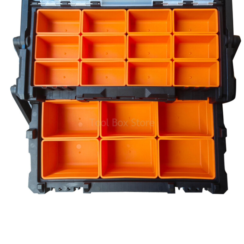 Caixa de ferramentas vazia grande Caixa de plástico rígido Caixa de ferramentas de hardware portátil Caso de armazenamento dobrável de 2 camadas Caixa de peças Organizador de parafusos