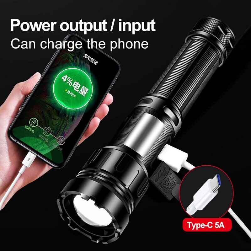 Most Powerful Long Shot LED Flashlight Tactical Torch Outdoor Lighting USB Rechargeable Waterproof Camping COB Zoomable Light