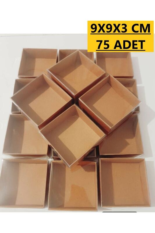 صندوق كرافت بغطاء أسيتات ، هدية ، 100 قطعة ، 9 × 9 × 3 سم