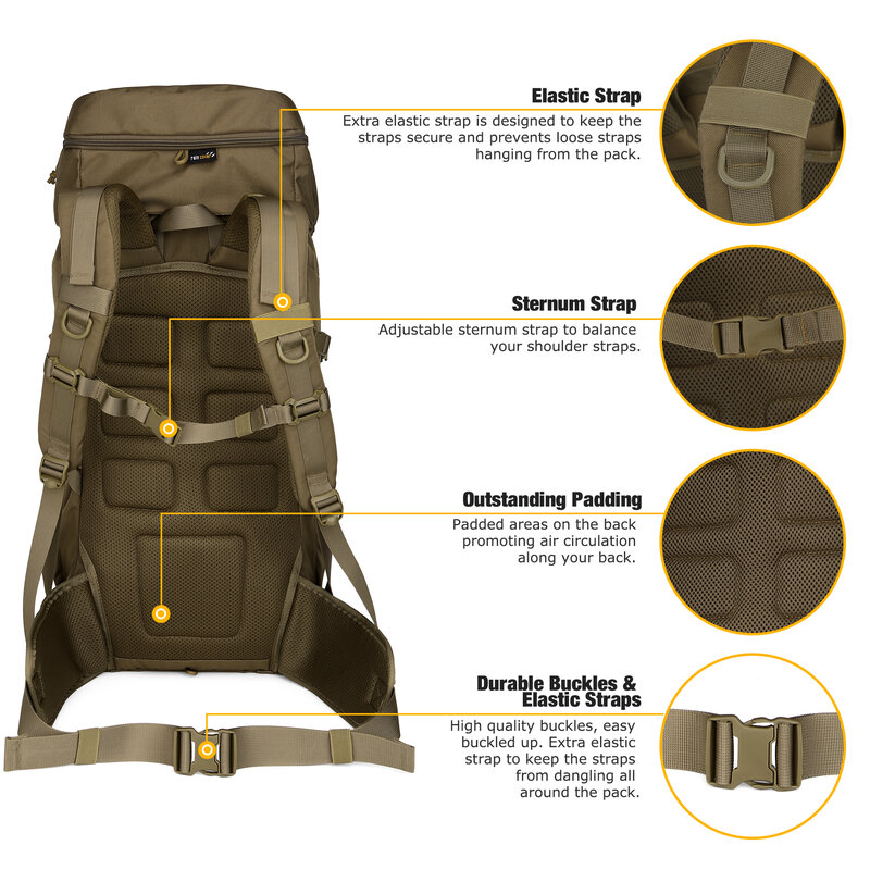 Mardingtop-mochila de marco interno Molle para senderismo, 50L, con cubierta para lluvia, para Camping, Bushcraft, Militar