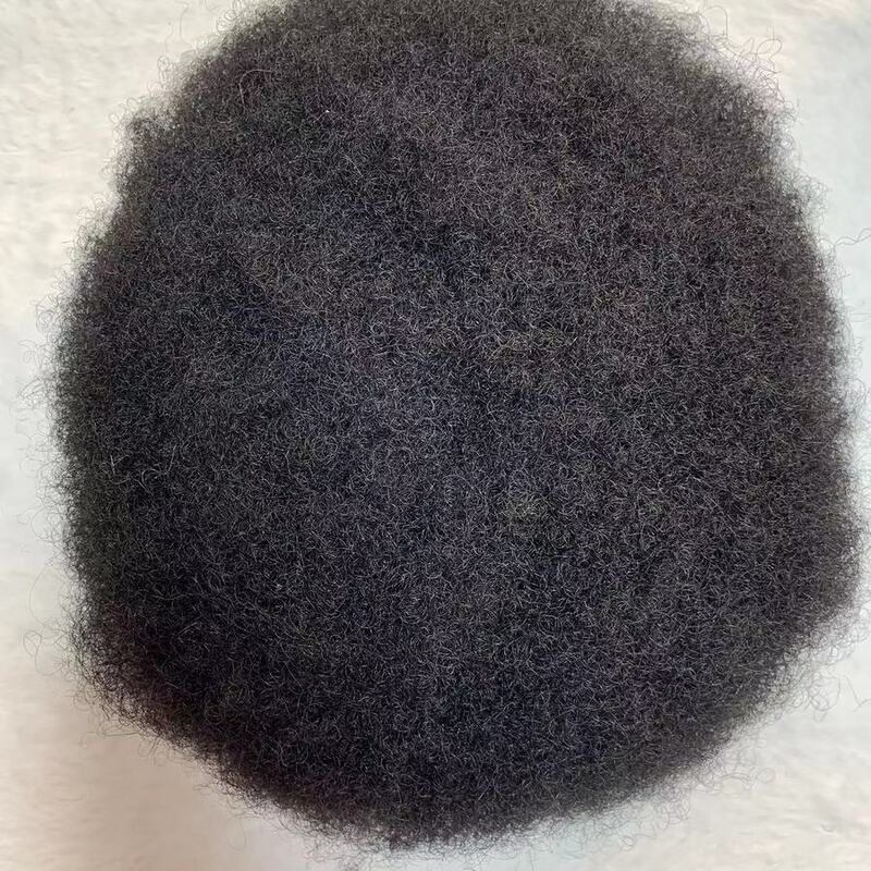 Q6 Wig rambut palsu Afro untuk pria, Wig Unit sistem rambut renda untuk pria, Wig rambut manusia alami 100%