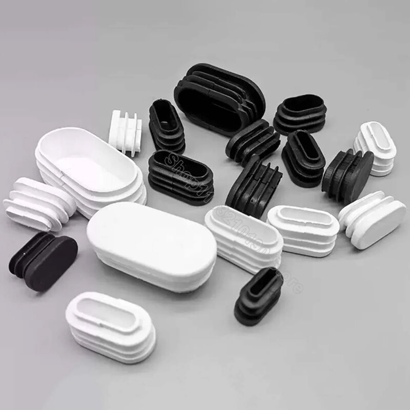Tapones de Plástico ovalados, Tapones Rectangulares oblongos para patas de mesa, patas de silla, insertos de tubo, color negro, blanco y gris