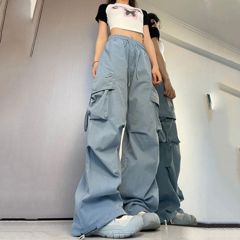 Брюки-карго Y2K женские с завышенной талией, уличная одежда, брюки в стиле хип-хоп, повседневные мешковатые спортивные штаны с большими карманами и заниженной талией
