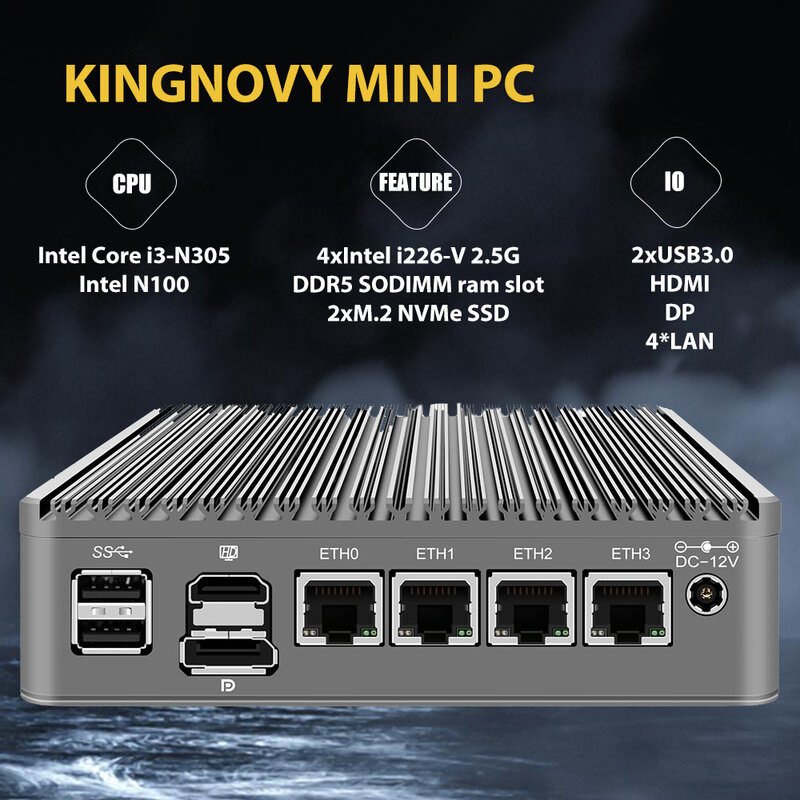 2,5 gbe Firewall Appliance Mini-PC Intel Erle Lake i3 n305 n100 lüfter loser Mini-Computer-Router mit 4Intel i226 Nics DDR5