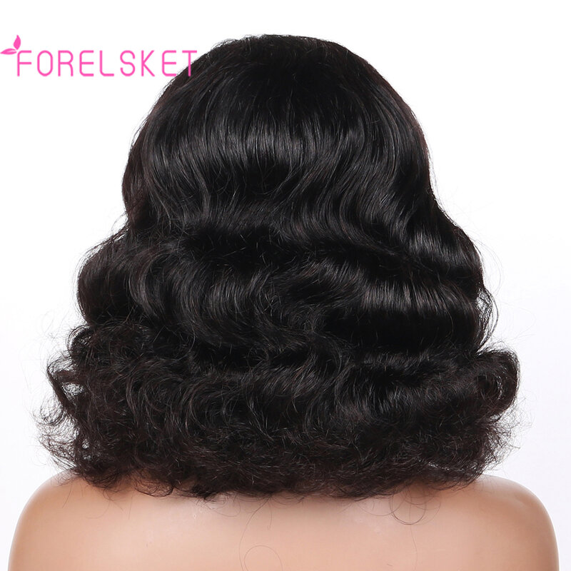 FORELSKET Natural Color Body Wave 100% Human Hair Bob Wig, 13*4*1 HD Front Lace Women's Wig 180% Density Side Lace Front Wig Bob