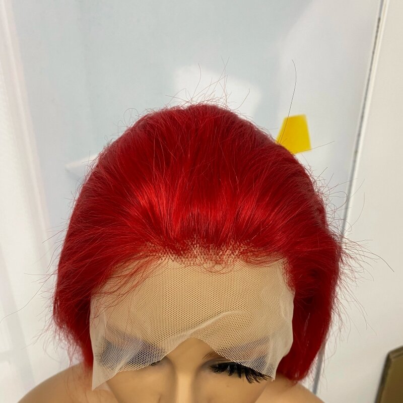 Ketebalan 180% wig rambut manusia Bob Straigt merah 13x4 wig pendek renda transparan Frontal untuk wanita Brazilan prepked rambut Remy