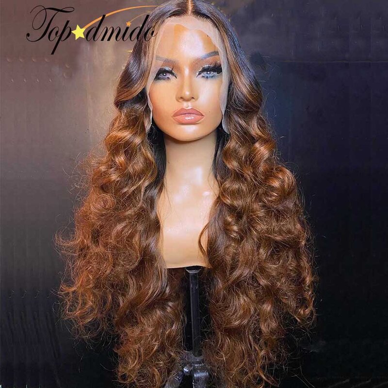 Topodmido-peruca de cabelo humano sem cola com parte média para mulheres, realce a cor marrom, 13x4, 13x6, 4x4 encerramento