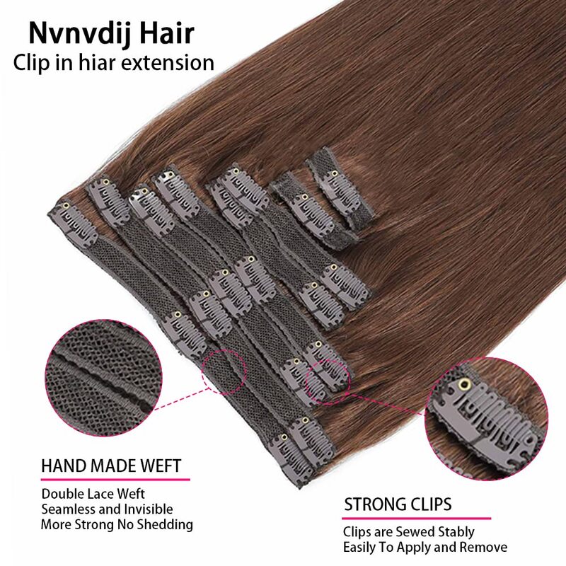 16-26inches Clip In Hair Extensions Double Weft 120g 8pcs Thick Straight Real Human Hair #1B Clip In Hair Extensions For Woman