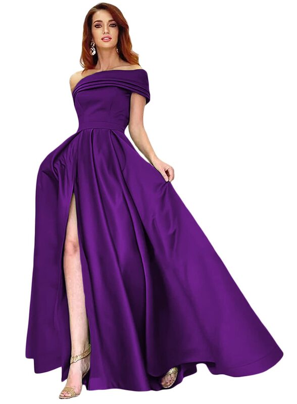 Elegante vestido de satén de un hombro para mujer, vestidos de baile de fiesta de cóctel con abertura y bolsillos, vestido de noche Formal largo de una línea