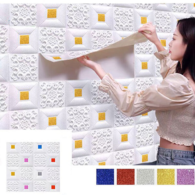 Ladrillo de simulación autoadhesivo para decoración del hogar, pegatina de pared de fondo, papel tapiz 3D, decoración de fondo de TV, 35cm x 35cm, 10 Uds.