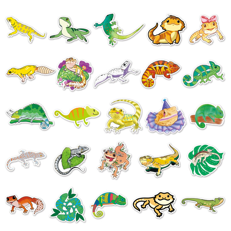 10/30/50 Buah Stiker Kadal Tokek Lucu Dekorasi Reptil Stiker PVC Koper Kulkas Dinding Telepon DIY Grafiti Hadiah Mainan Anak