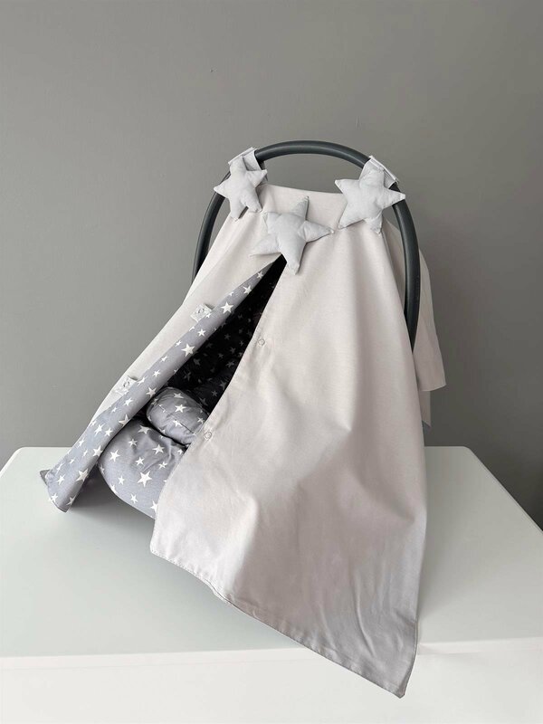 Handmade Gray 100% Cotton Organic Fabric Stroller Cover and Cushion