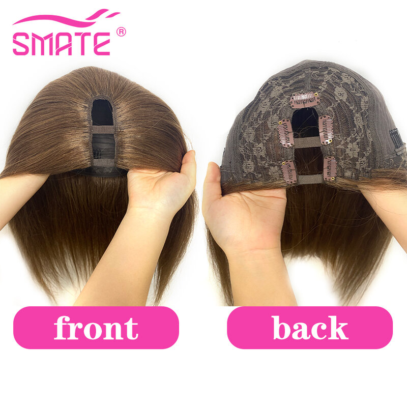 U Part Wig Human Hair U-Shape With Clips 150 180 Density Chocolate Dark Brown Ombre Blonde Breathable European Remy Hair Wig
