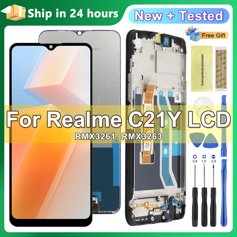 Oppo Realme LCD RMX3261 RMX3263 용 오리지널 디스플레이, 프레임 터치 스크린 디지타이저, Realme C21Y 교체용, 6.5 인치