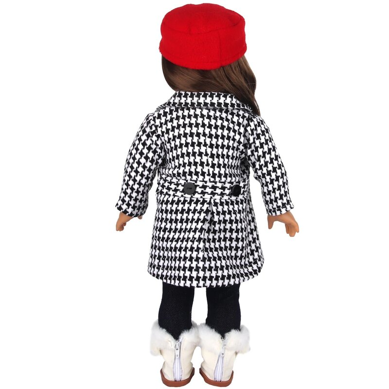 Зимняя теплая искусственная кожа для американской 18-дюймовой девочки и 43 см детская кукольная обувь для новорожденных Пальто в клетку кост...