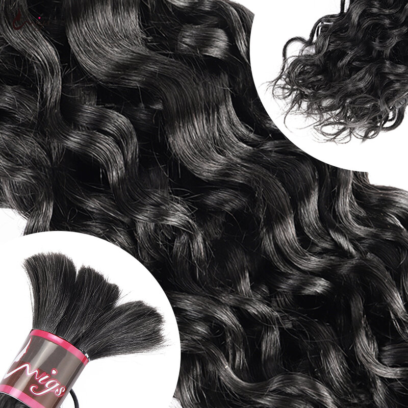 Brazilian Remy Water Wave Hair, Tecelagem, Sem Trama, 100% Extensões de Cabelo Humano, Massa para Trançar, Cor Natural