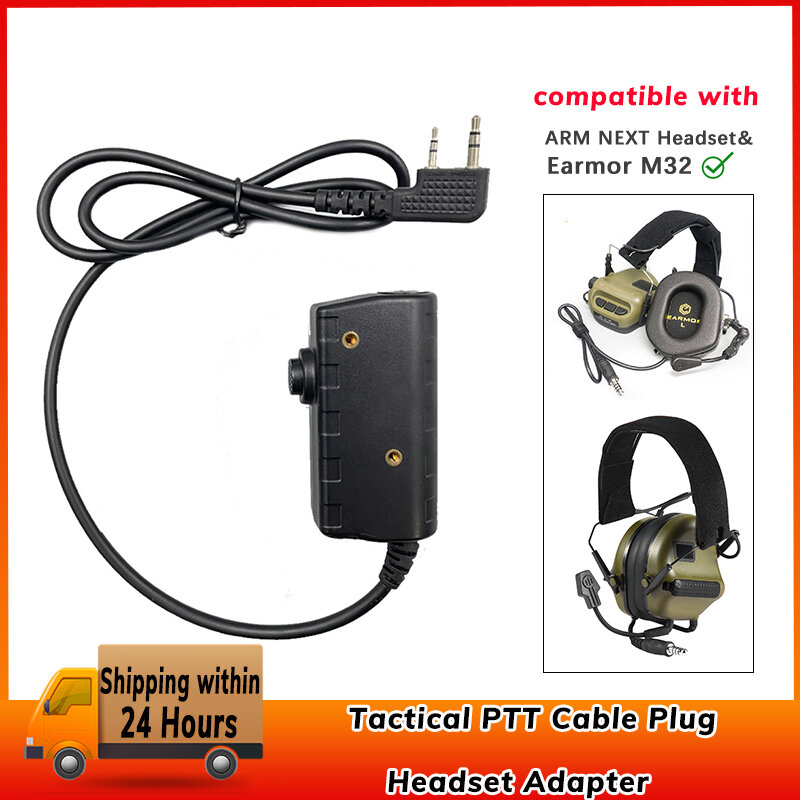 Adaptor Headset lengan berikutnya steker kabel PTT taktis untuk Kenwood Baofeng UV-5R UV-5RE Plus BF-888S Walkie Talkie Ham Radio