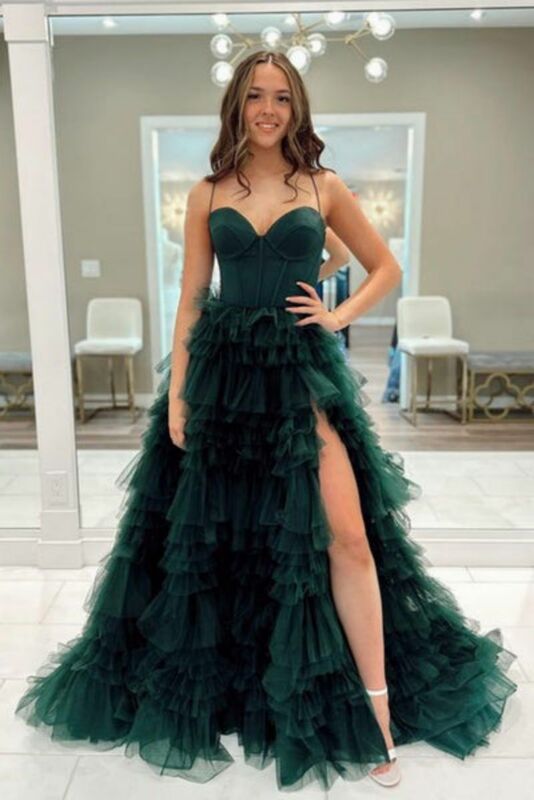 Elegant Tiered Sweetheart Tulle Prom Dresses For Women Elegant A-Line Formal Evening Dresses For Party Cocktail Wedding Gown
