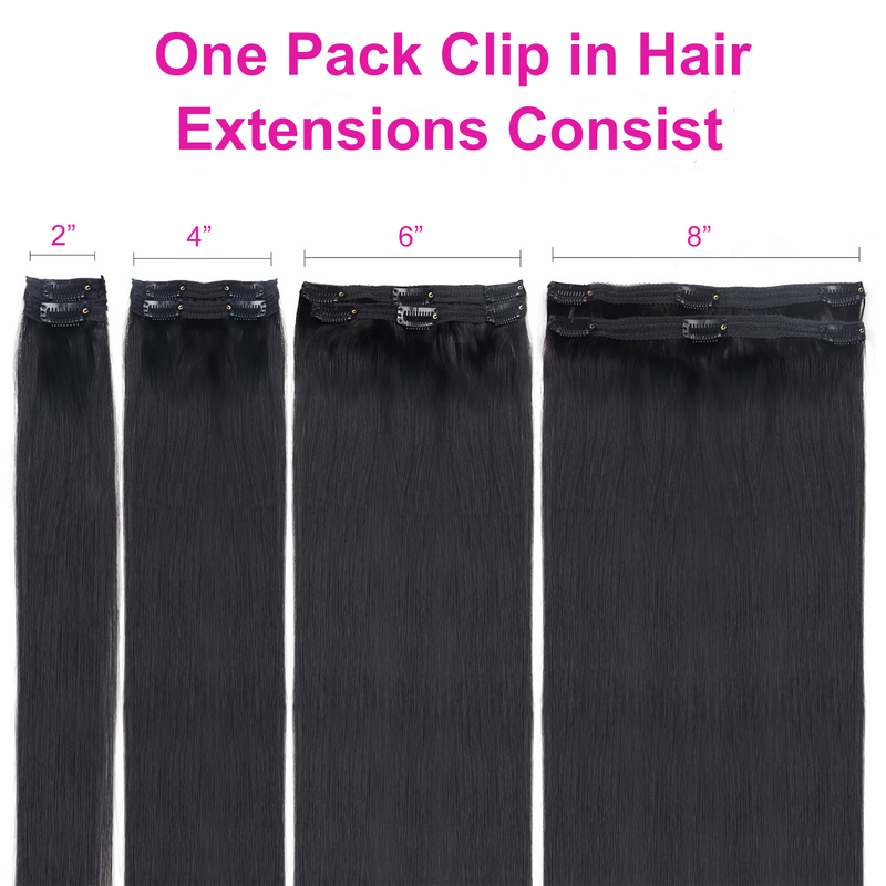 Extension de cheveux humains à clipser pour filles et femmes, postiche optique, cheveux longs et raides, noir naturel, 18clips, 120g, 8 pièces par ensemble