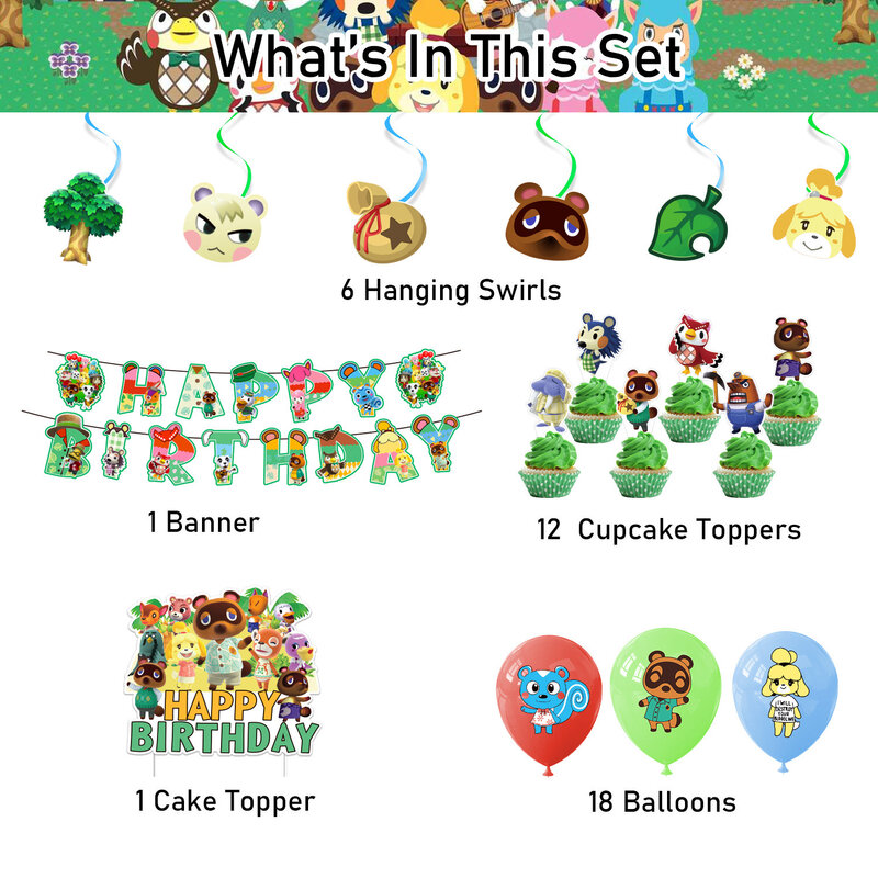 Animal Crossing dekoracja urodzinowa Animal Crossing balon tło baner ozdoba na wierzch tortu przyjęcie zabawki dla dzieci