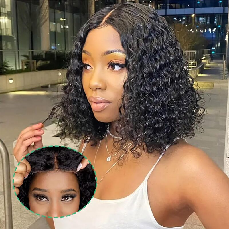 Glueless Bob Wig Human Hair 9x6 Closure Deep Wave Wet and Wavy Deep Wave Lace Front Wigs Human Hair 210% Density 16 Inch