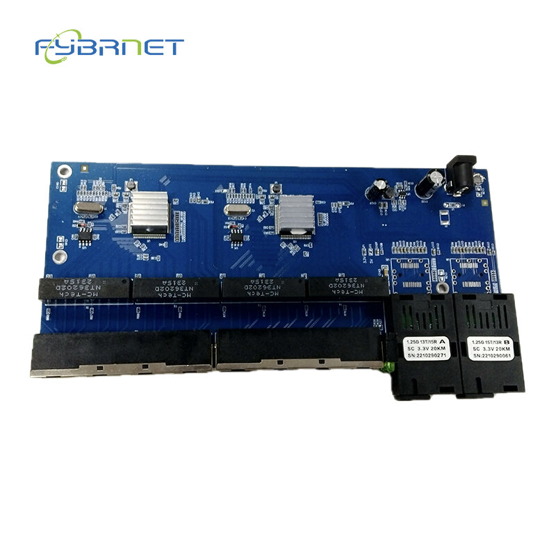 2 sztuki 10/100/1000Mbps przełącznik optyczny światłowód gigabitowy 8 RJ45 UTP 2 SC Port z włókna Fast Ethernet optyczny Media konwerter PCBA