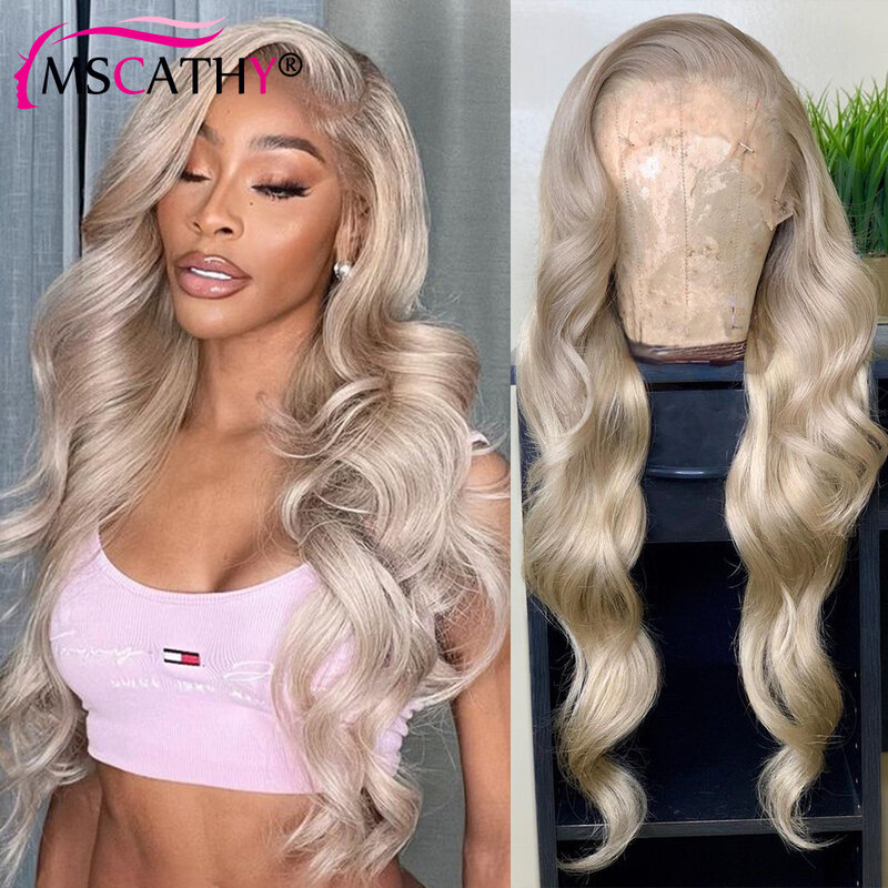 13x4 Ash Blonde Lace Frontal Wig Human Hair Body Wave Ash Grey Preplucked Lace Wig 13x6 HD Transparent Lace Closure Glueless Wig