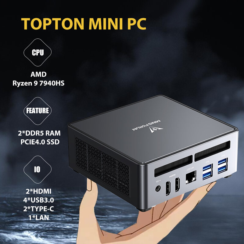 MINISFORUM UM790 프로 게이밍 미니 PC, AMD Ryzen 9 7940HS XTX 2 * DDR5 5600MHz 콜드 웨이브 2.0 와이파이 6E 윈도우 11 미니 컴퓨터